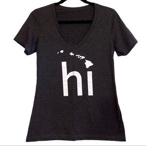 Hi Hawaii island initials graphic V-neck tee shirt women sz small grey souvenir